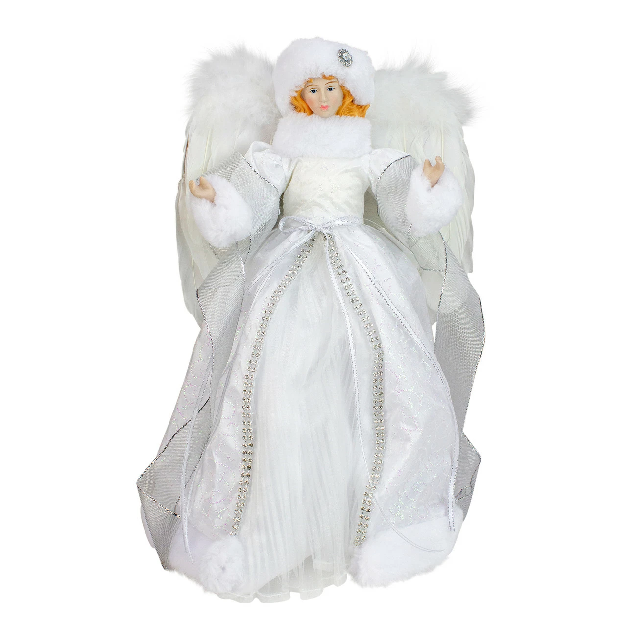 Roman 14" White Angel In A Sparkly Dress Christmas Tree Topper- Unlit 1 Roman 14" White Angel In A Sparkly Dress Christmas Tree Topper- Unlit