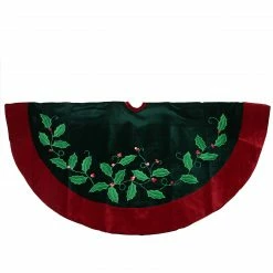 Northlight 48" Dark Green And Burgundy Holly Berry Velveteen Christmas Tree Skirt