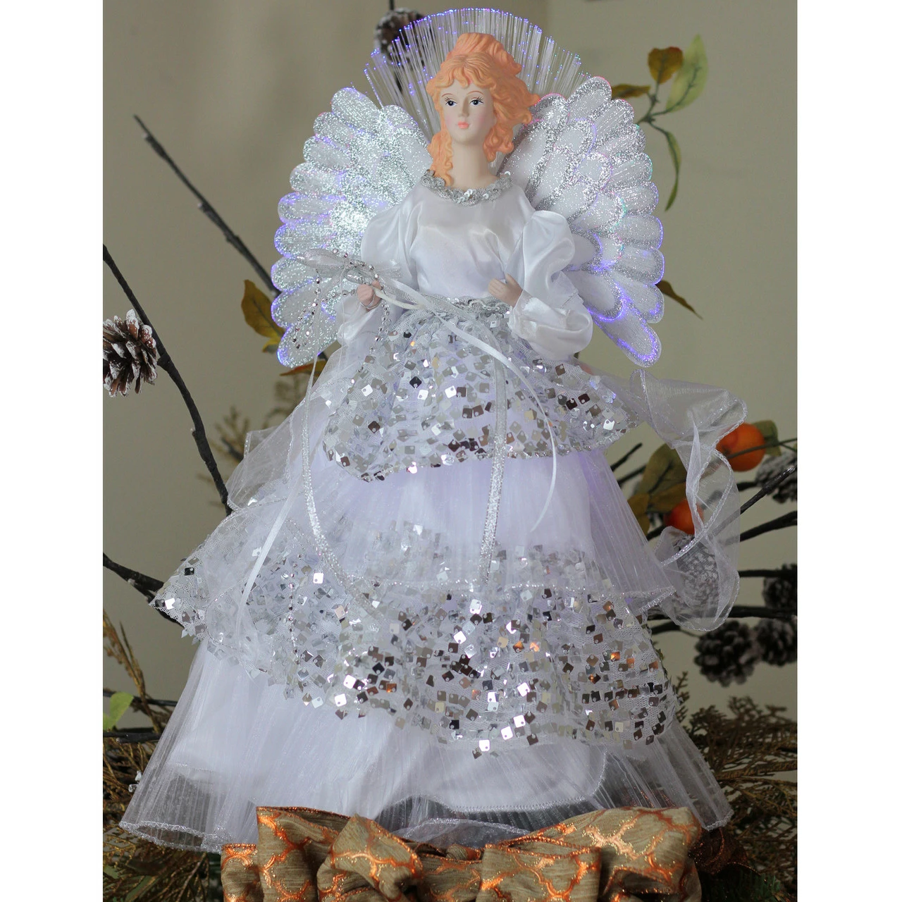 Northlight 16" White And Silver Lighted Fiber Optic Angel Sequined Gown Christmas Tree Topper 3 Northlight 16" White And Silver Lighted Fiber Optic Angel Sequined Gown Christmas Tree Topper - Image 3