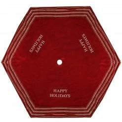 Season's Designs 56" Red And White 'Happy Holidays' Christmas Tree Skirt With Striped Trim