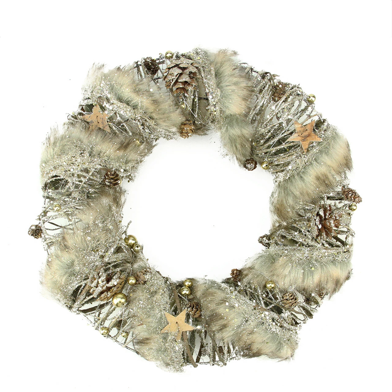 Gallerie II Brown Rustic Style Faux Fur Trimmed Glittered Christmas Wreath - 13.5-Inch, Unlit 1 Gallerie II Brown Rustic Style Faux Fur Trimmed Glittered Christmas Wreath - 13.5-Inch, Unlit