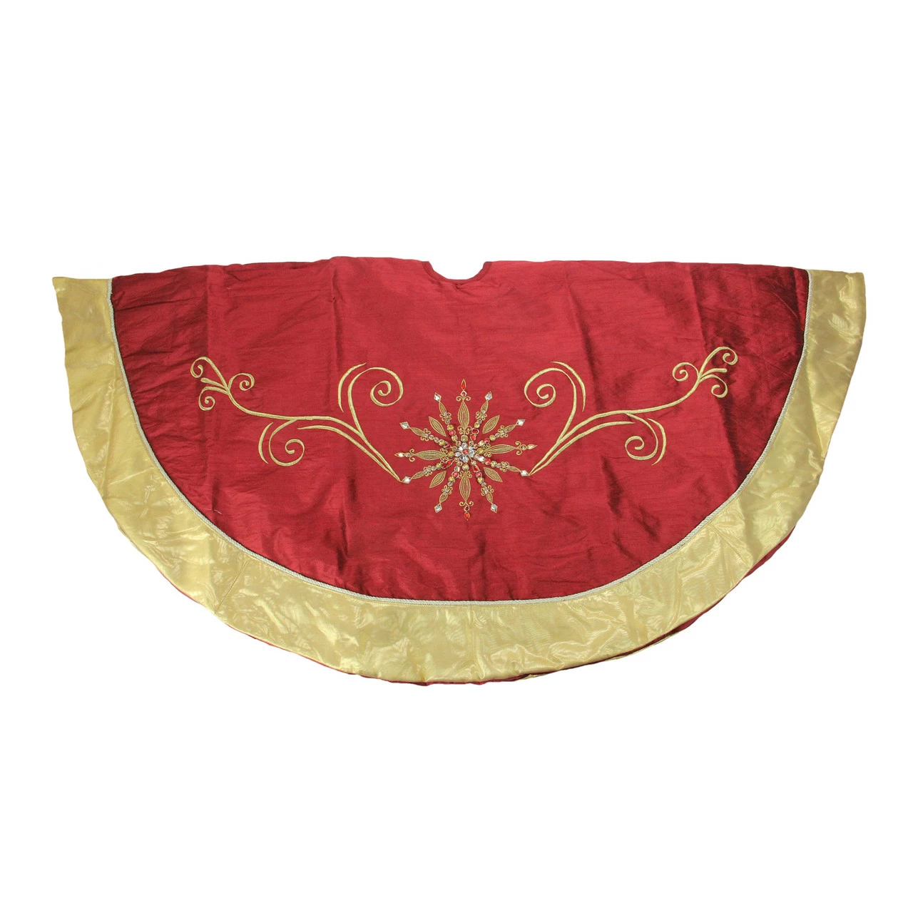 St. Nick's Choice 54" Gold And Burgundy Gem Embroidered Snowflake Swirls Silk Christmas Tree Skirt 1 St. Nick's Choice 54" Gold And Burgundy Gem Embroidered Snowflake Swirls Silk Christmas Tree Skirt