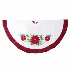 Sterling International Inc 48" Ivory And Red Poinsettia Christmas Tree Skirt With Beads