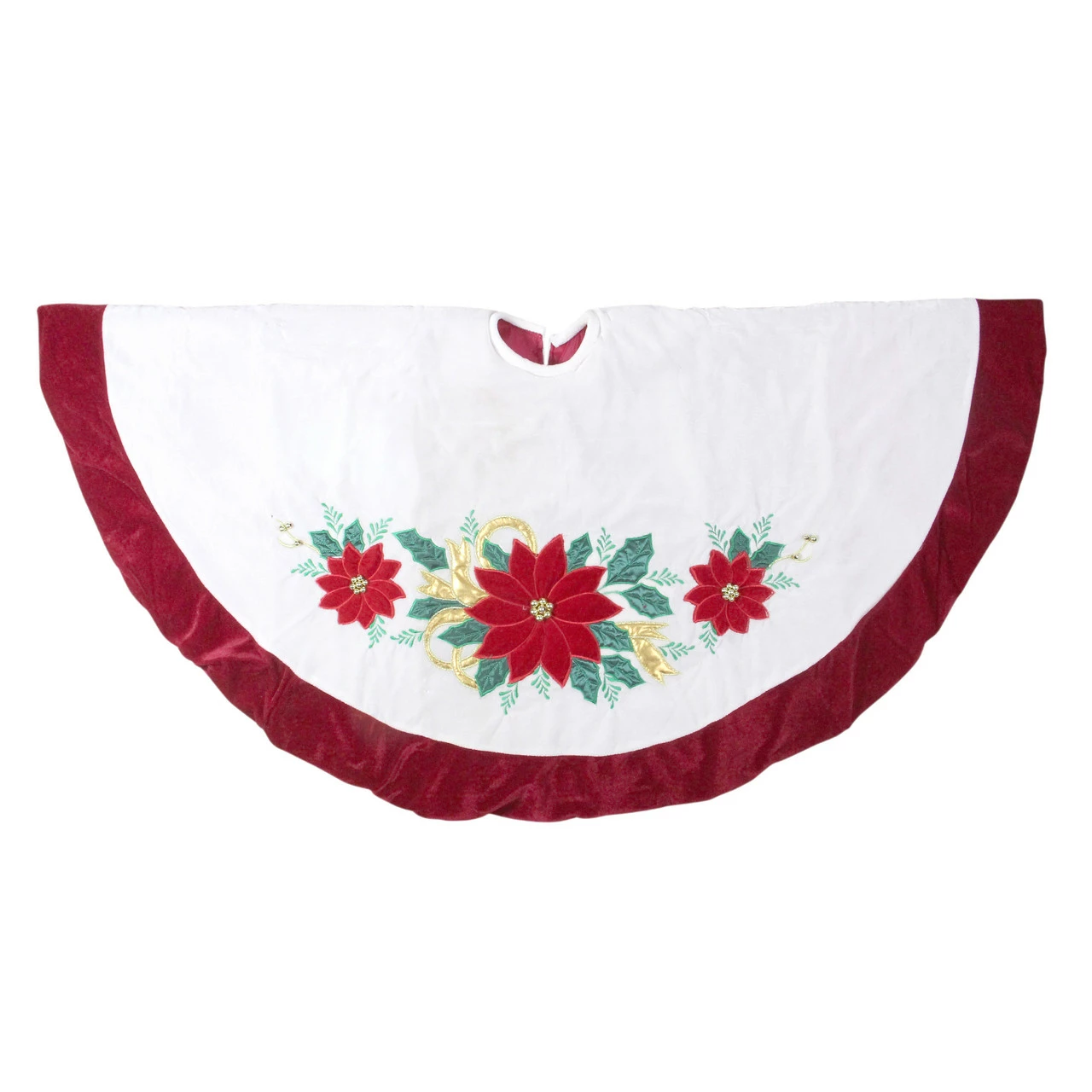 Sterling International Inc 48" Ivory And Red Poinsettia Christmas Tree Skirt With Beads 1 Sterling International Inc 48" Ivory And Red Poinsettia Christmas Tree Skirt With Beads