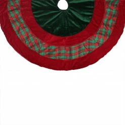 Northlight 48" Christmas Traditions Green, Red And Gold Woven Plaid And Velveteen Christmas Tree Skirt