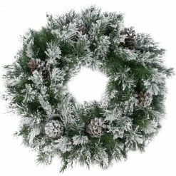 Northlight 24" Snowy Flocked Angel Pine With Pine Cones Artificial Christmas Wreath - Unlit
