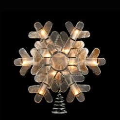 Kurt Adler 9" Lighted Decorative Silver Capiz Shell Snowflake Christmas Tree Topper - Clear Lights