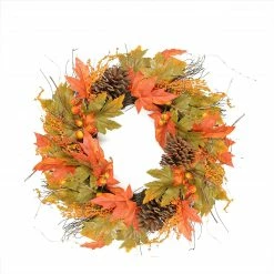 Northlight Fall Leaves And Pumpkins Artificial Thanksgiving Wreath, 24-Inch, Unlit