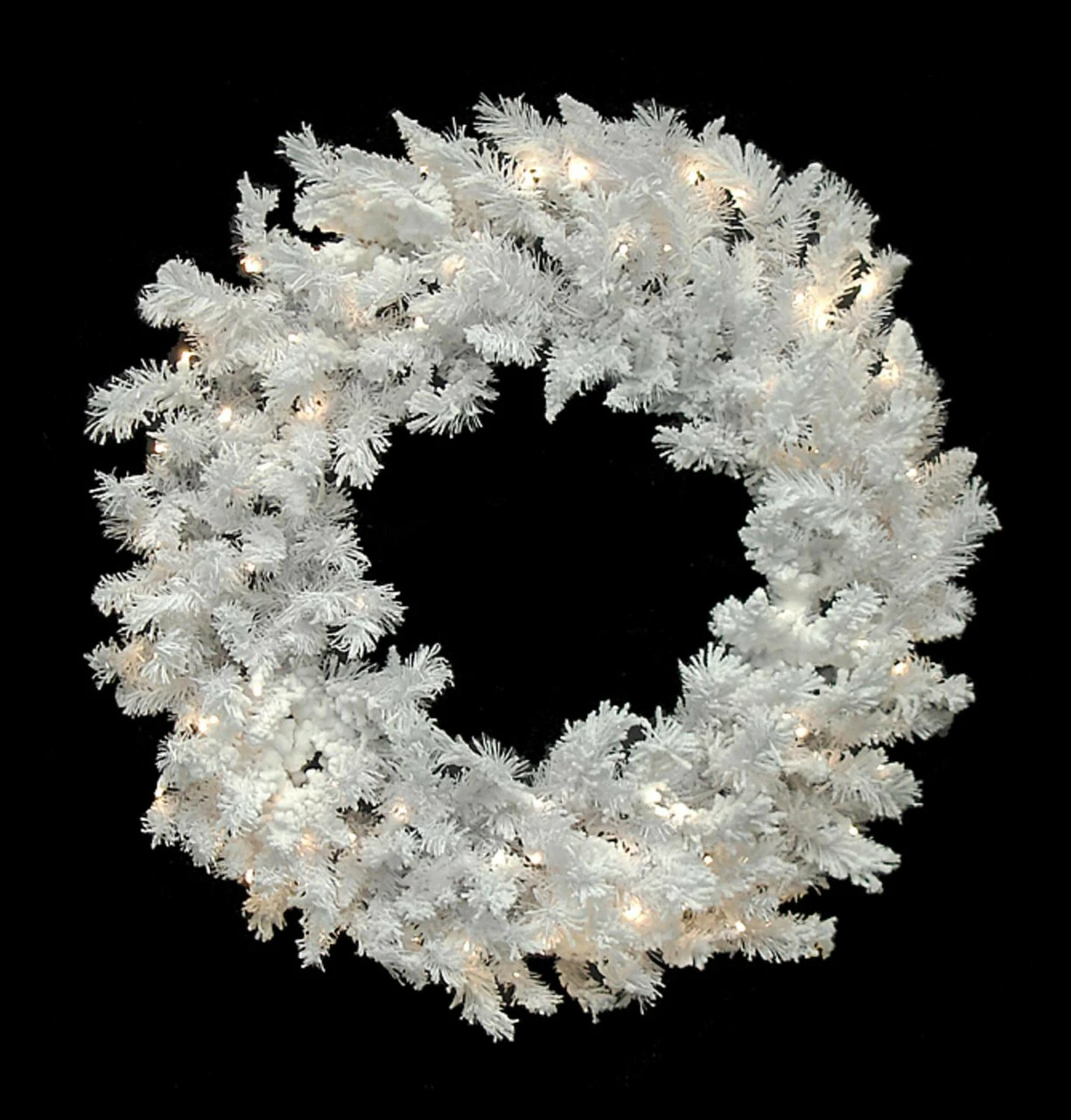 Vickerman 60"Pre-Lit LED Flocked Spruce Christmas WreathWarm Clear Lights 1 Vickerman 60"Pre-Lit LED Flocked Spruce Christmas WreathWarm Clear Lights