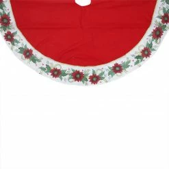 Northlight 48" Christmas Traditions Red, White And Gold Glittered Illustrated Poinsettia Bordered Tree Skirt