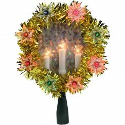 Northlight 7" Lighted Gold Tinsel Wreath With Candles Christmas Tree Topper - Multi Lights