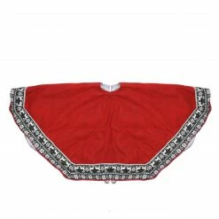 Northlight 50" Red Heptagon With Gray And White Snowflakes & Reindeer Knit Border Christmas Tree Skirt