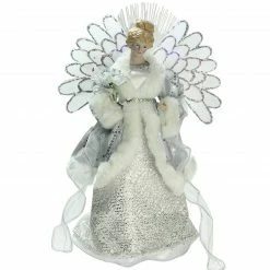 Northlight 13" Gray And Silver Lighted Fiber Optic Angel In Gown Christmas Tree Topper - Multicolor Lights