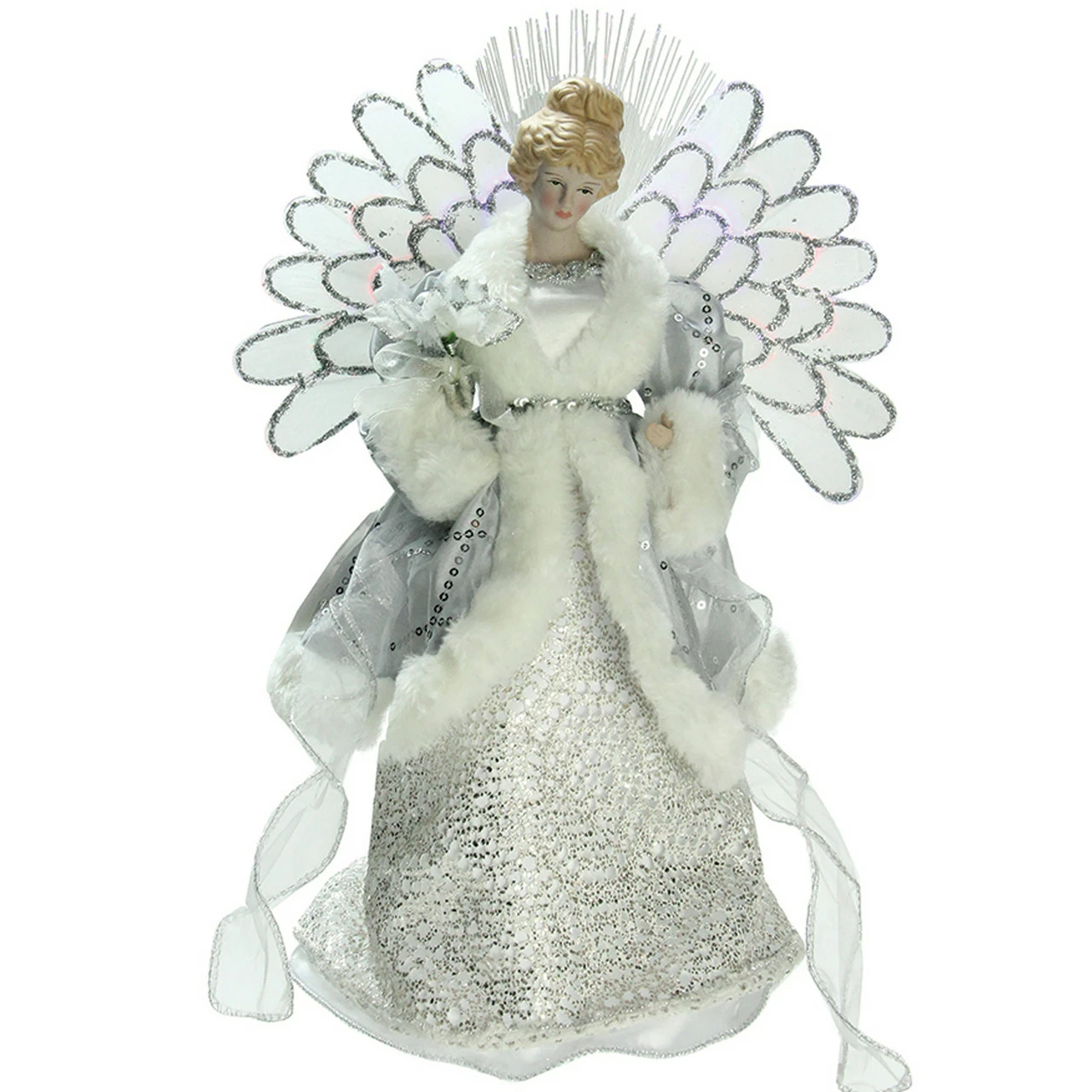Northlight 13" Gray And Silver Lighted Fiber Optic Angel In Gown Christmas Tree Topper - Multicolor Lights 1 Northlight 13" Gray And Silver Lighted Fiber Optic Angel In Gown Christmas Tree Topper - Multicolor Lights