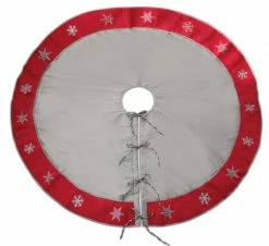 Melrose 54" Gray And Red Snowflake Border Tie Closure Christmas Tree Skirt