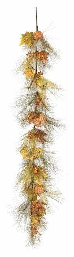 Select Artificials 6' X 6" Pine And Fall Leaves With Pumpkins Artificial Thanksgiving Garland - Unlit