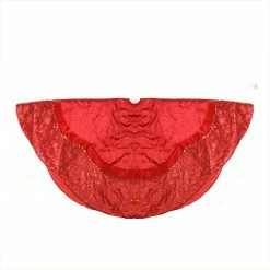 Northlight 60" Red Velvet Damask Sequin Embroidered Poinsettia Trimmed Scalloped Edge Christmas Tree Skirt