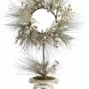 Melrose Green And Gold Champagne Potted Pine Artificial Christmas Wreath - 28-Inch, Unlit