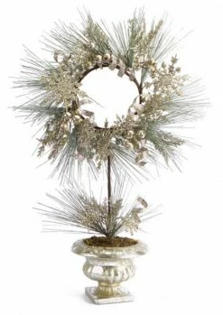 Melrose Green And Gold Champagne Potted Pine Artificial Christmas Wreath - 28-Inch, Unlit