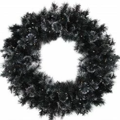 Northlight 36" Battery Operated Black Bristle Artificial Christmas Wreath, Warm White LED Lights